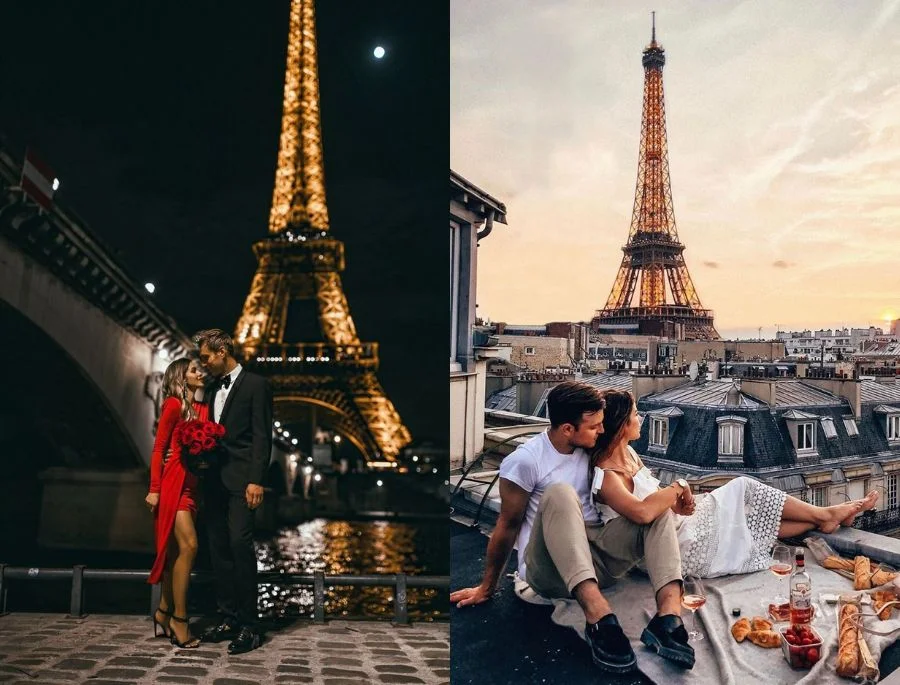 Khung cảnh lãng mạn của tháp Eiffel khi màn đêm buông xuông