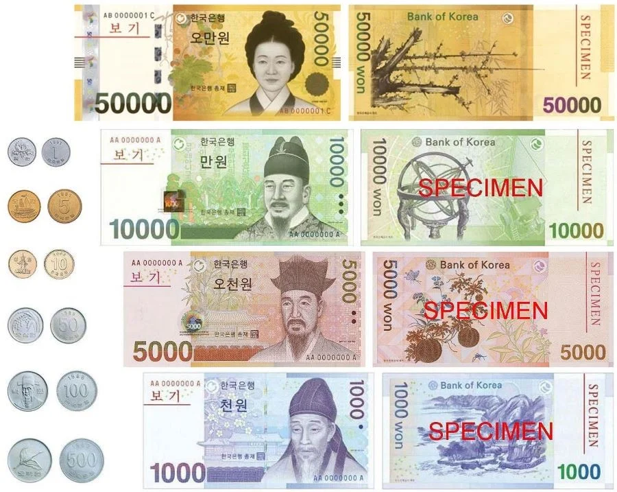 Đồng won là đơn vị tiền tệ chính thức được sử dụng tại Hàn Quốc
