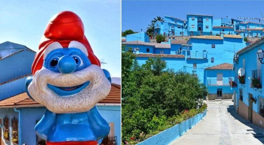 Làng Júzcar với toàn bộ nhà cửa được sơn màu xanh Smurf đặc trưng