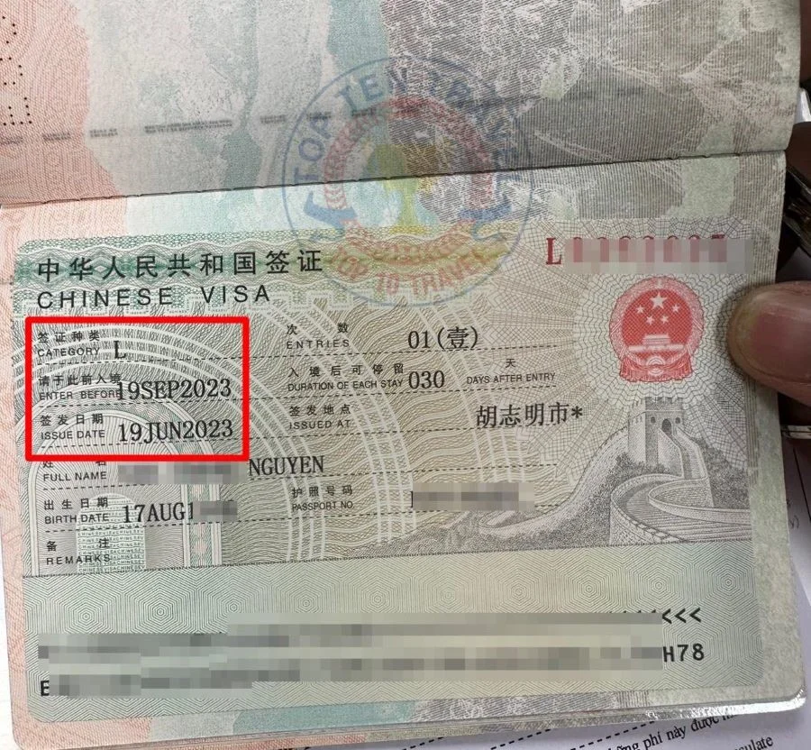 Visa du lịch Trung Quốc (ký hiệu: L) có thời hạn nhập cảnh 90 ngày