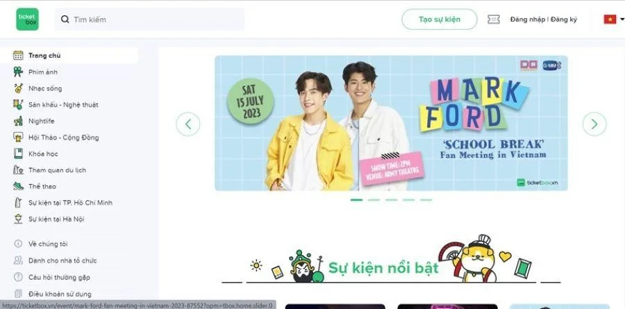 Truy cập vào website Ticketbox.vn