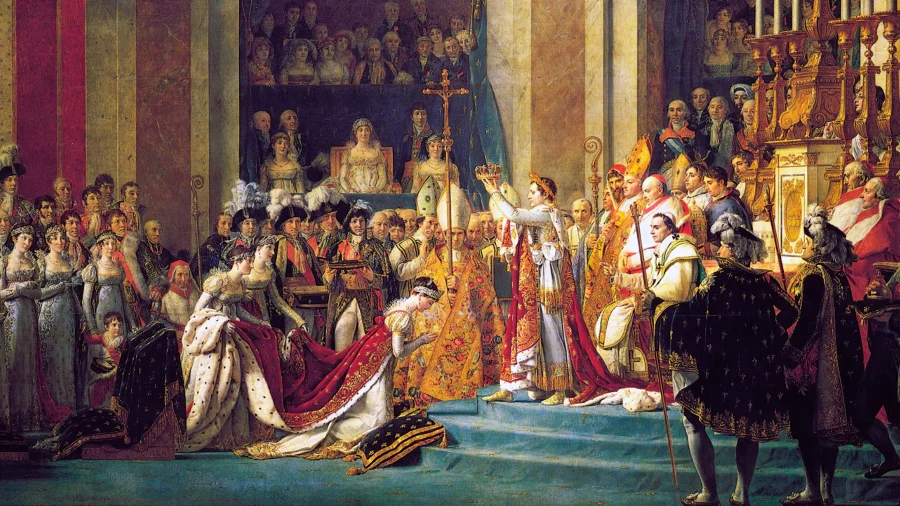 Bức tranh “Lễ đăng quang của Napoléon” miêu tả lại buổi lễ lên ngôi Hoàng đế của Napoléon Bonaparte 