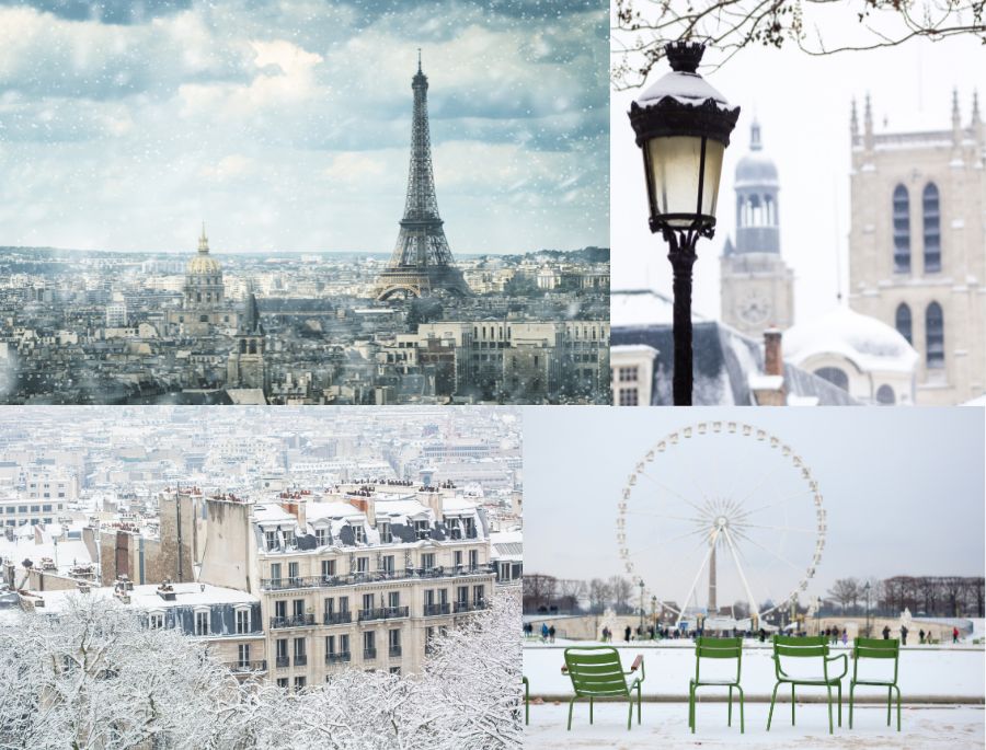 Vào mùa đông, Paris được phủ một lớp tuyết trắng xóa với khung cảnh vô cùng lãng mạn và thơ mộng