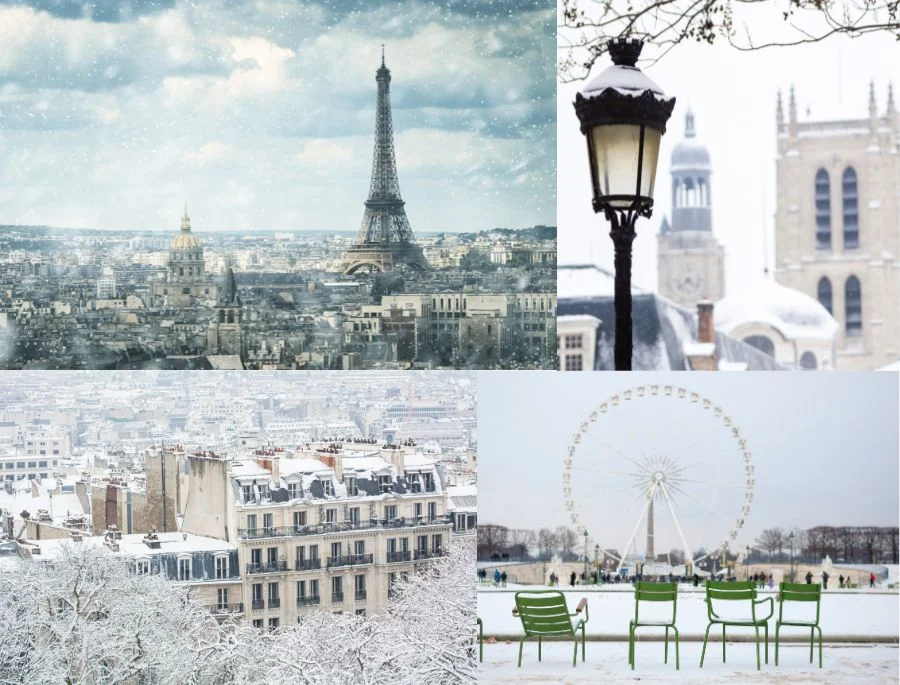 Vào mùa đông, Paris được phủ một lớp tuyết trắng xóa với khung cảnh vô cùng lãng mạn và thơ mộng