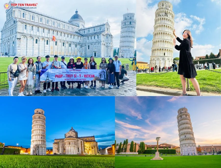 Tháp nghiêng Pisa có chiều cao khoảng 56 mét, gồm 8 tầng với 294 bậc thang