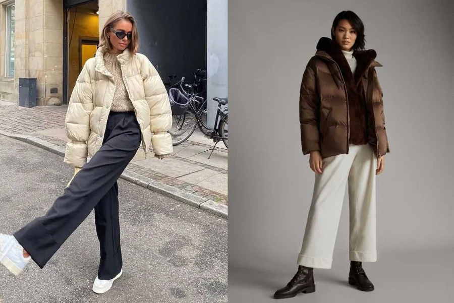 Combo áo khoác phao kết hợp cùng quần dài là một công thức phối đồ ấm áp mà lại cực kỳ thời trang mà bạn không nên bỏ qua