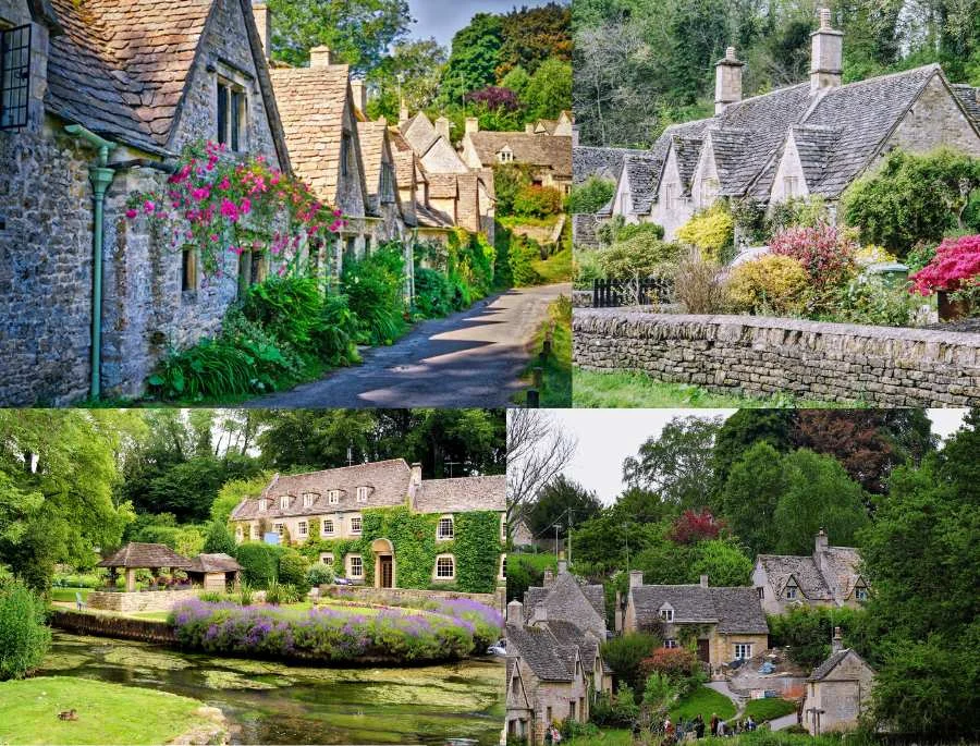 Những ngôi nahf tại làng cổ Bibury thường có phần mái lợp bằng ngói đá, cùng thiết kế cửa sổ nhỏ xinh và ống khói bằng đá