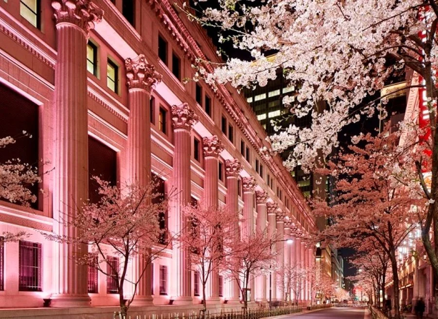 Khung cảnh lung linh đẹp tựa tranh vẽ phía ngoài Khách sạn Mandarin Oriental Tokyo