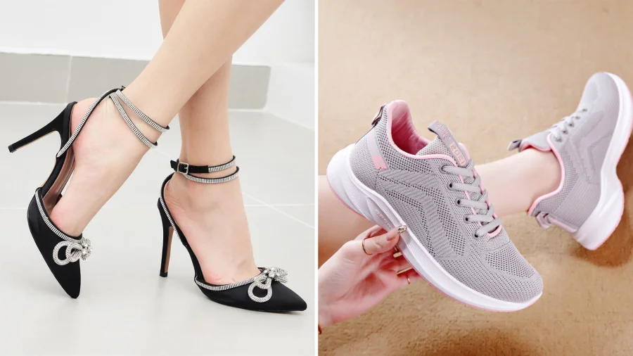 Một đôi giày thể thao và một đôi cao gót là lựa chọn du khách có thể cân nhắc khi đi du lịch 