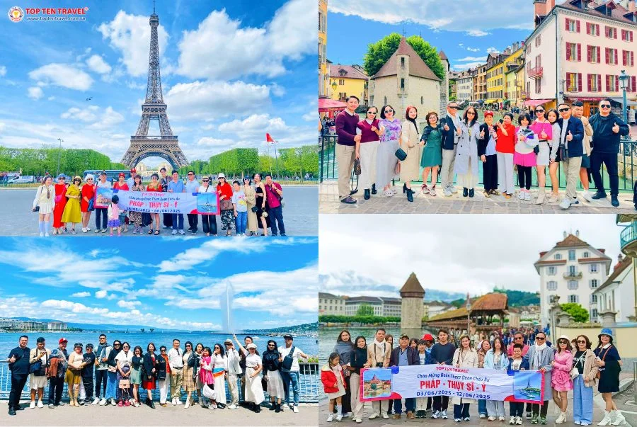 Hình ảnh đoàn khách Top Ten Travel trong hành trình tour khám phá Châu Âu